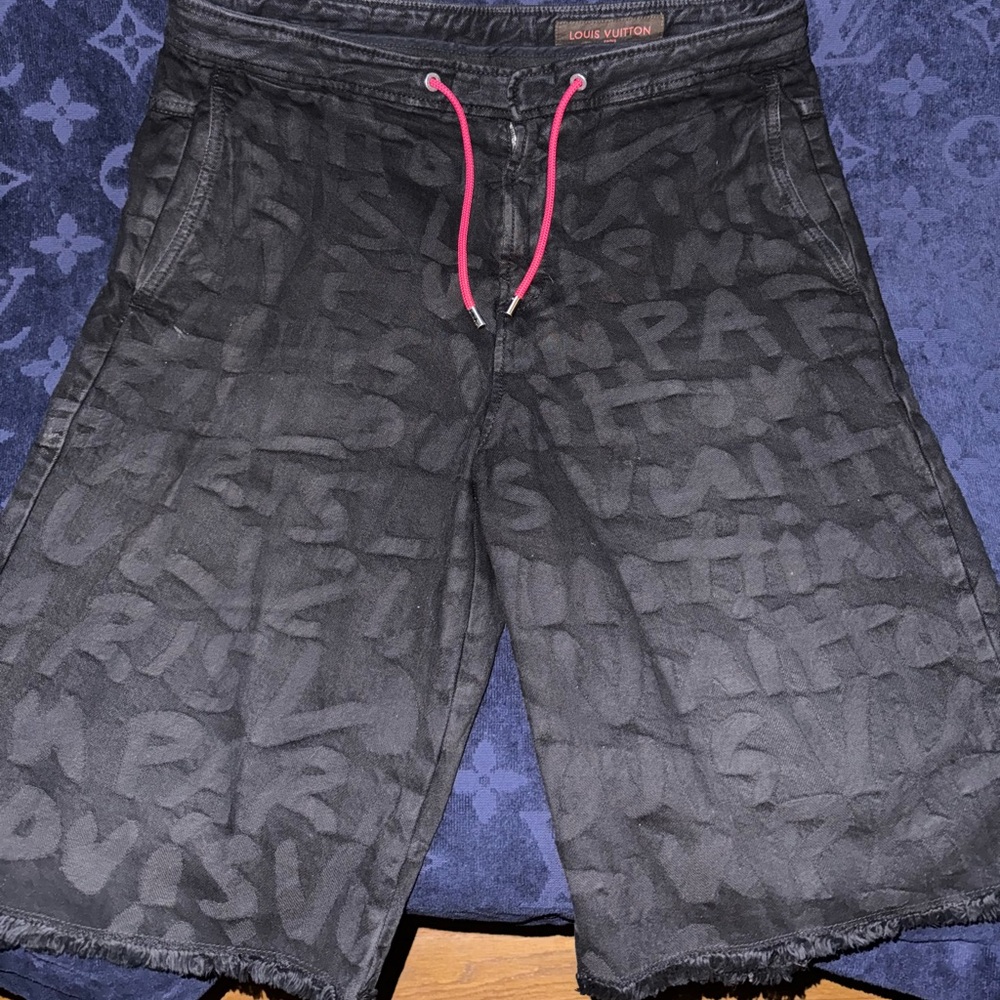 Authentic Louis Vuitton Paris Stephen Sprouse men Graffiti Denim Jean Shorts LV